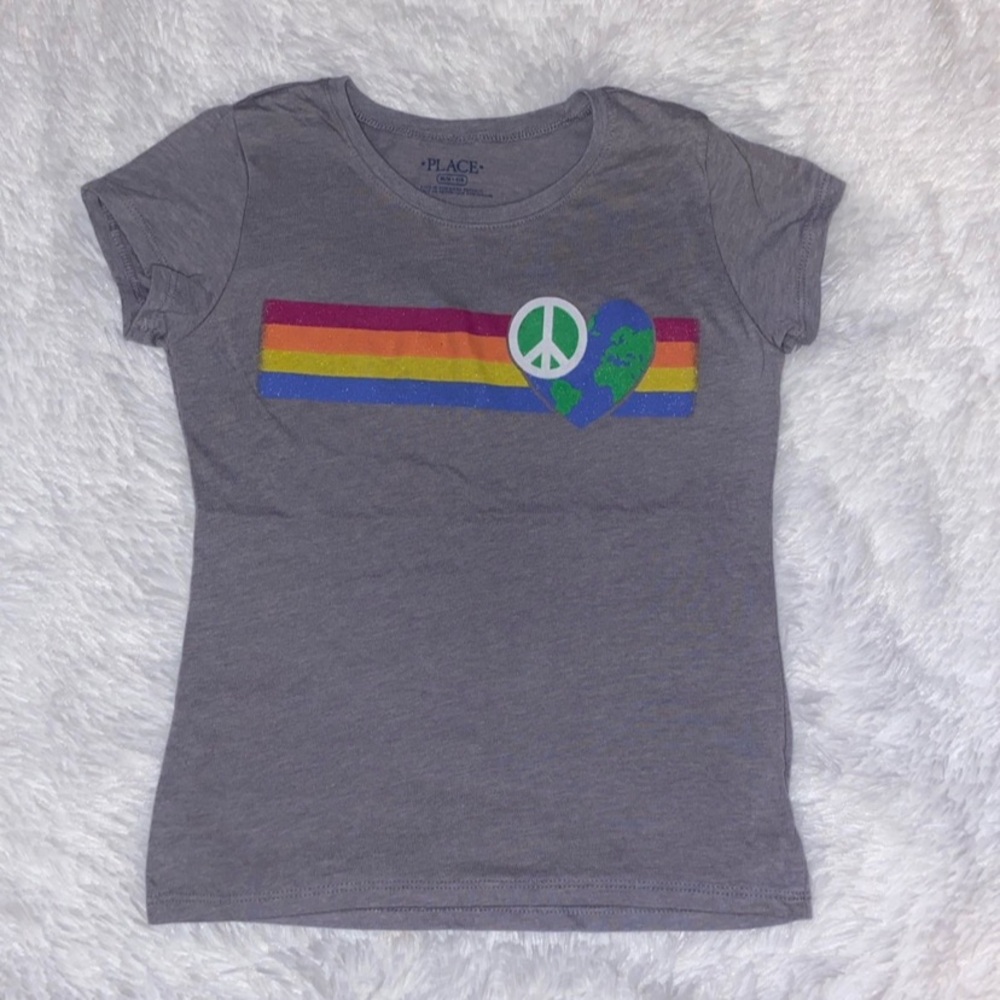 The Children's Place Gray Tee with Peace Heart and Rainbow